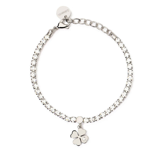 Bracciale tennis donna 2Jewels Youcolors acciaio cristalli bianchi e quadrifoglio 232528-1