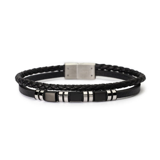 Bracciale doppio uomo 2Jewels Street similpelle nera con elementi in acciaio 232556-1