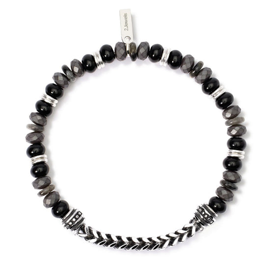Bracciale elastico uomo 2Jewels Ethno acciaio con ematite, agata e labradorite 232567-1