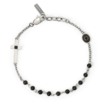 Bracciale rosario uomo 2Jewels Faith acciaio con sfere nere, cristalli e croce 232578-1