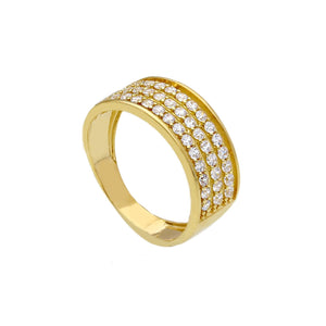 Anello a fascia da donna della collezione JOY Gioielli in oro giallo 18 kt con tre linee di zirconi 233889