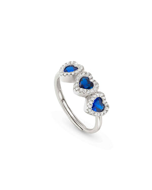 Anello da donna della collezione Nomination All My Love in argento 925 con zirconi bianchi e tre blu a forma di cuore 240301/012