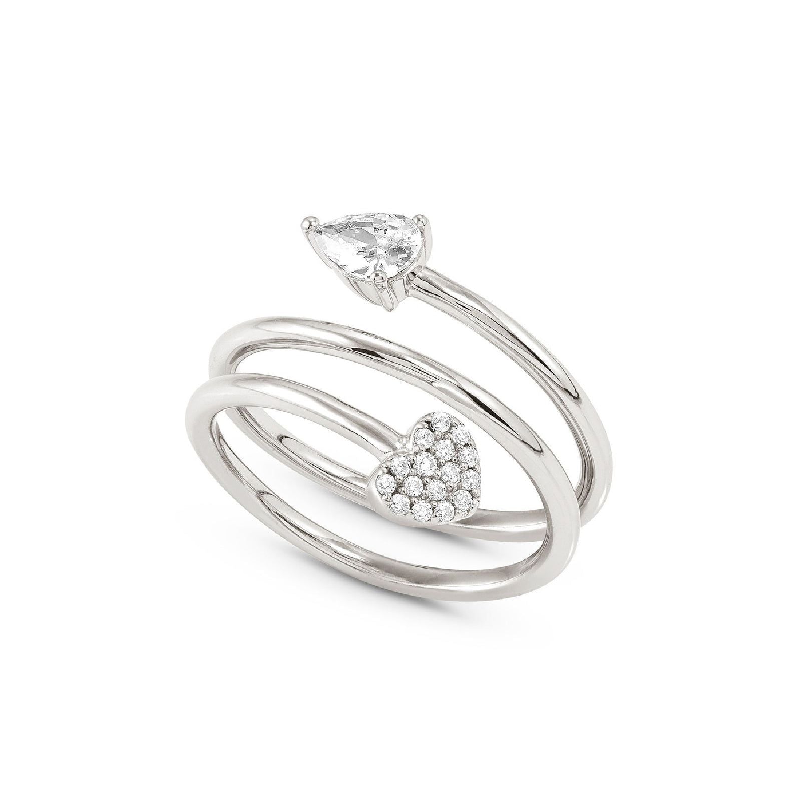 Anello a spirale da donna Nomination Lucentissima in argento con zirconi bianchi di cui uno a cuore 240700-001-1