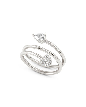 Anello aperto da donna della collezione Nomination Lucentissima in argento 925 con zirconi bianchi di cui uno a forma di cuore 240700/001