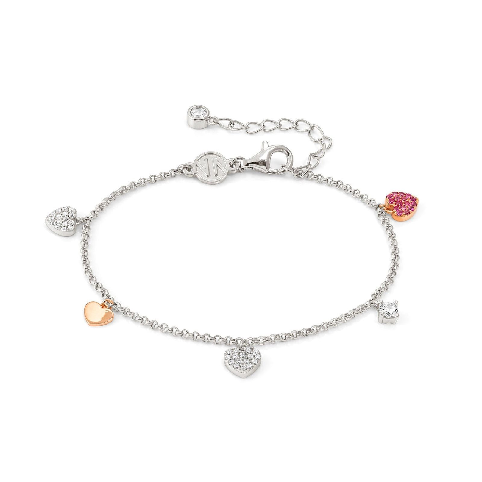 Bracciale catena donna Nomination Lucentissima in argento con cuori in zirconi bianchi e rossi 240701-002-1