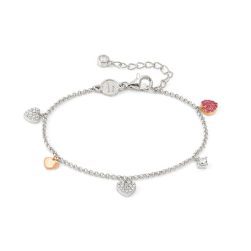 Bracciale catena donna Nomination Lucentissima in argento con cuori in zirconi bianchi e rossi 240701-002-1