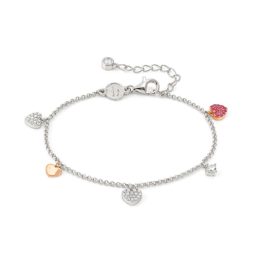 Bracciale catena donna Nomination Lucentissima in argento con cuori in zirconi bianchi e rossi 240701-002-1