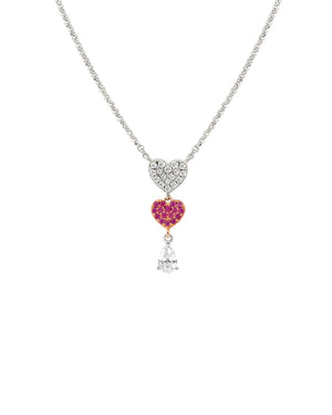 Collana girocollo da donna della collezione Nomination Lucentissima in argento 925 con doppio cuore pendente in cubic zirconia bianchi e rossi 240704/002