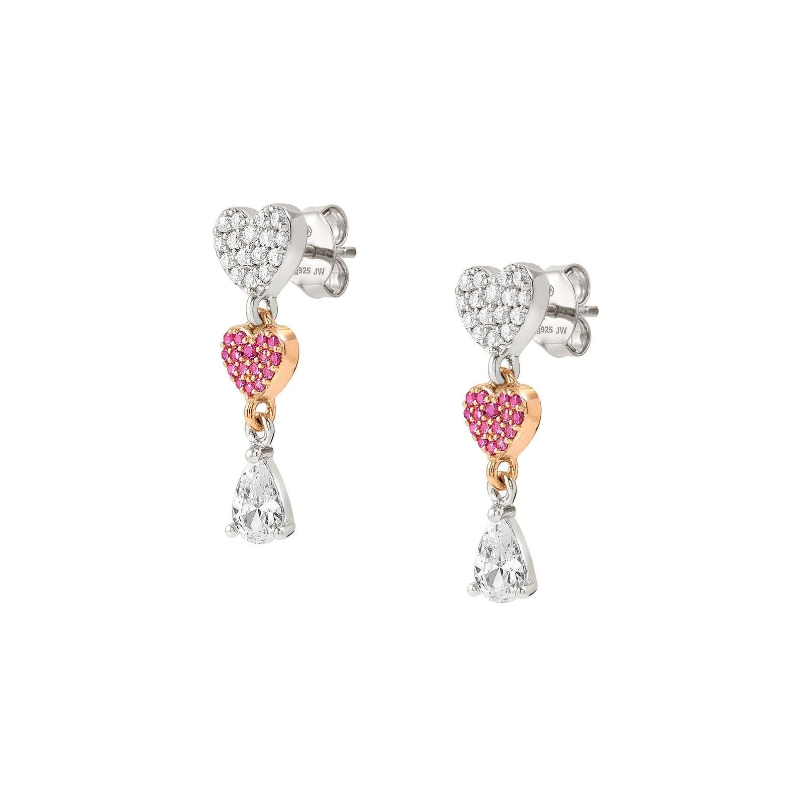 Orecchini pendenti donna Nomination Lucentissima in argento con doppio cuore pendente in zirconi bianchi e rossi 240705-002-1