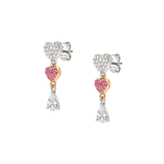 Orecchini pendenti donna Nomination Lucentissima in argento con doppio cuore pendente in zirconi bianchi e rossi 240705-002-1
