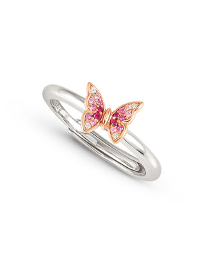 Anello regolabile da donna della collezione Nomination Crysalis in argento 925 con farfalla in pavè di zirconi bianchi e rosa 241100/040