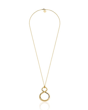 Collana lunga donna della collezione Unoaerre Fashion Jewellery realizzato in bronzo dorato con pendente doppio cerchio 2437