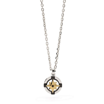 Collana uomo 2Jewels Navy in acciaio con rosa dei venti nera e dorata e cristallo nero 251949-1