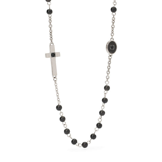 Collana rosario uomo 2Jewels Faith acciaio con sfere nere, cristalli e croce 251952-1