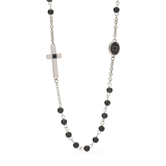 Collana rosario uomo 2Jewels Faith acciaio con sfere nere, cristalli e croce 251952-1