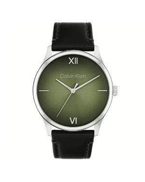 Orologio solo tempo  da uomo Calvin Klein Timeless Ascend con cassa 40mm acciaio e cinturino in pelle nera quadrante verde 25200454