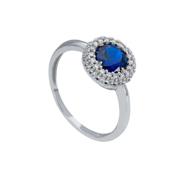 Anello donna JOY Gioielli Oro in oro bianco con zirconi piccoli e uno grande blu 255817-1