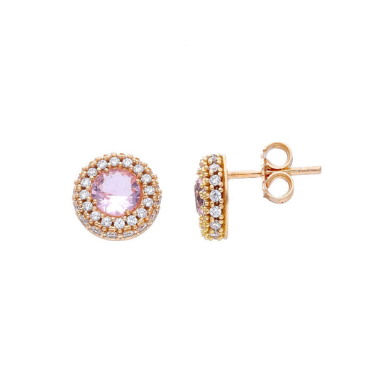 Orecchini lobo donna JOY Gioielli in oro rosa zirconi bianchi e quarzo rosa 255819-1