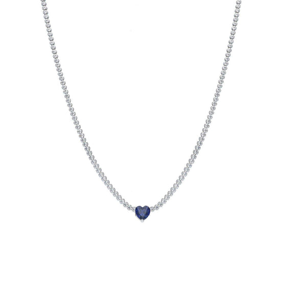 Collana tennis donna JOY Gioielli in oro bianco con zirconi bianchi e blu a cuore 258012-1