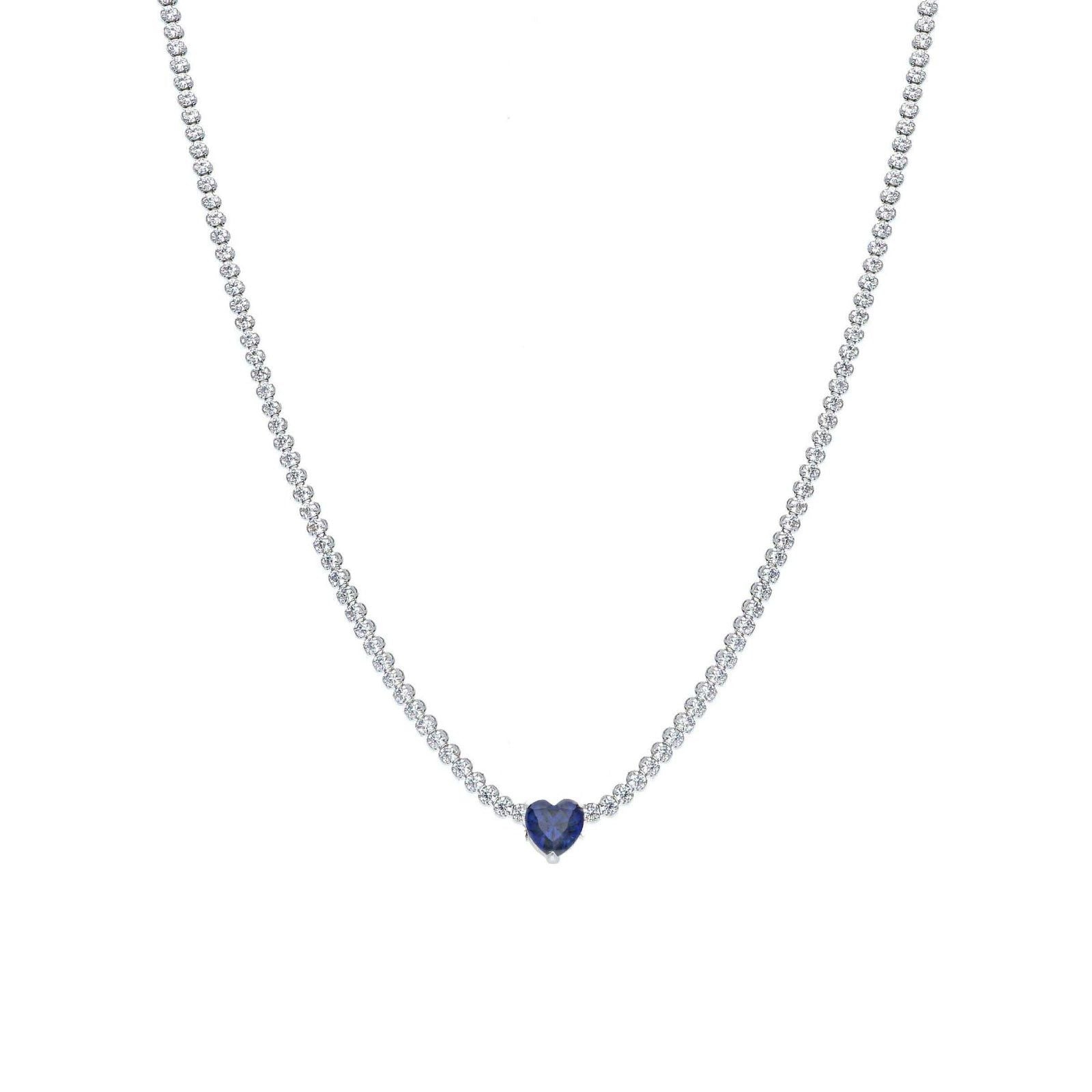 Collana tennis donna JOY Gioielli in oro bianco con zirconi bianchi e blu a cuore 258012-1