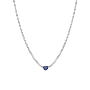 Collana tennis donna JOY Gioielli in oro bianco con zirconi bianchi e blu a cuore 258012-1