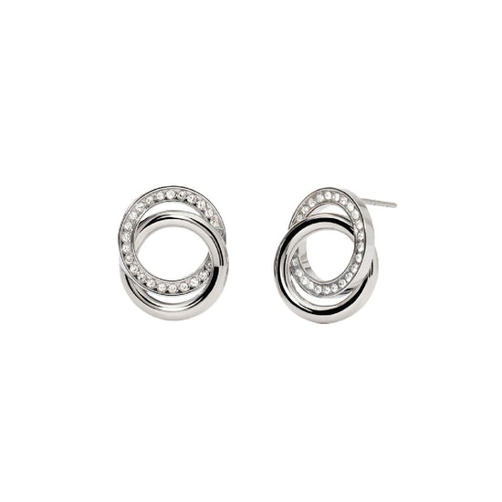 Orecchini lobo donna 2Jewels Milano in acciaio con due cerchi e cristalli 261444-1