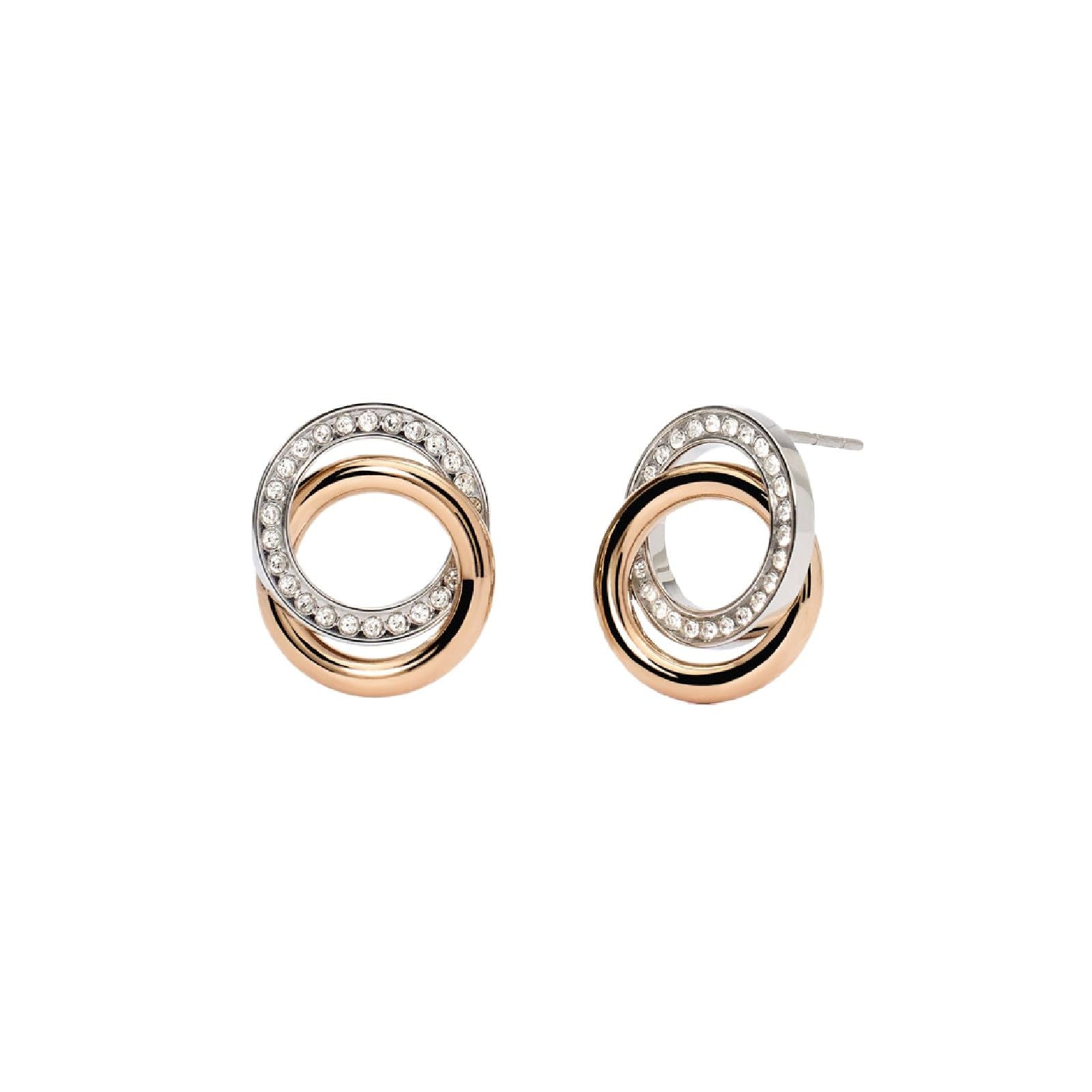 Orecchini lobo donna 2Jewels Milano in acciaio rosé con due cerchi e cristalli 261445-1