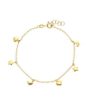 Bracciale catena da donna della collezione JOY Gioielli Oro in oro giallo 18kt con stelle, lune e cuori 264359