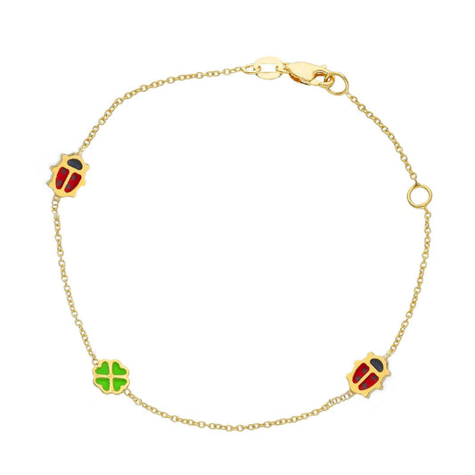 Bracciale da bambini JOY Gioielli in oro giallo con coccinelle e quadrifoglio 265654-1
