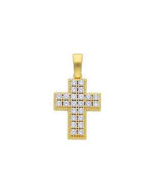 Ciondolo da donna della collezione JOY Gioielli Oro in oro giallo 18 kt a forma di croce con pavé di zirconi 270603