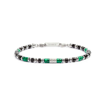 Bracciale Marlù Icons da uomo in acciaio con ematite, malachite e onice 30BR0007-1