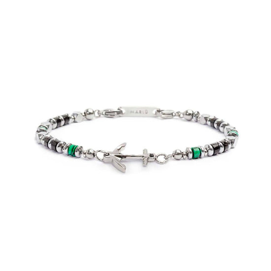 Bracciale con ancora Marlù Icons da uomo in acciaio con ematite, malachite e onice 30BR0008-1