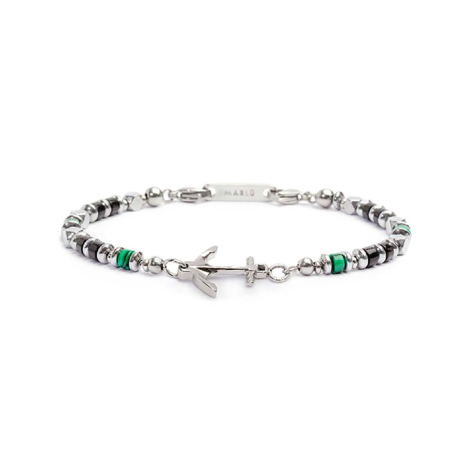 Bracciale con ancora Marlù Icons da uomo in acciaio con ematite, malachite e onice 30BR0008-1