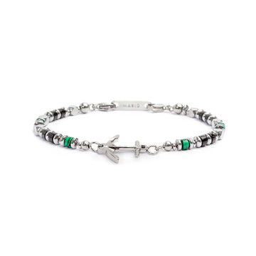 Bracciale con ancora Marlù Icons da uomo in acciaio con ematite, malachite e onice 30BR0008-1