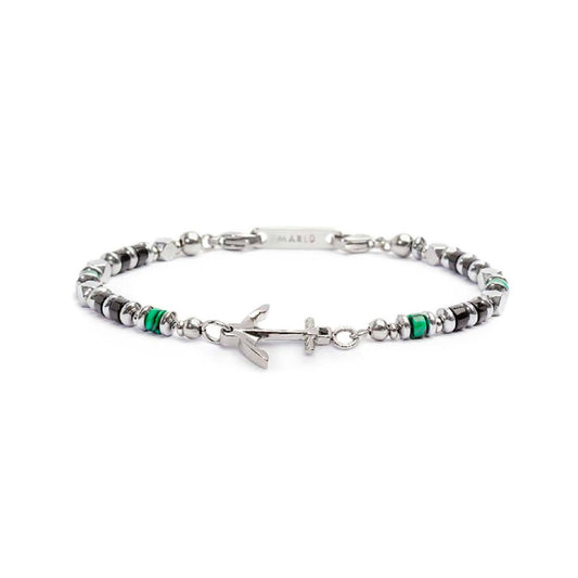 Bracciale con ancora Marlù Icons da uomo in acciaio con ematite, malachite e onice 30BR0008-1