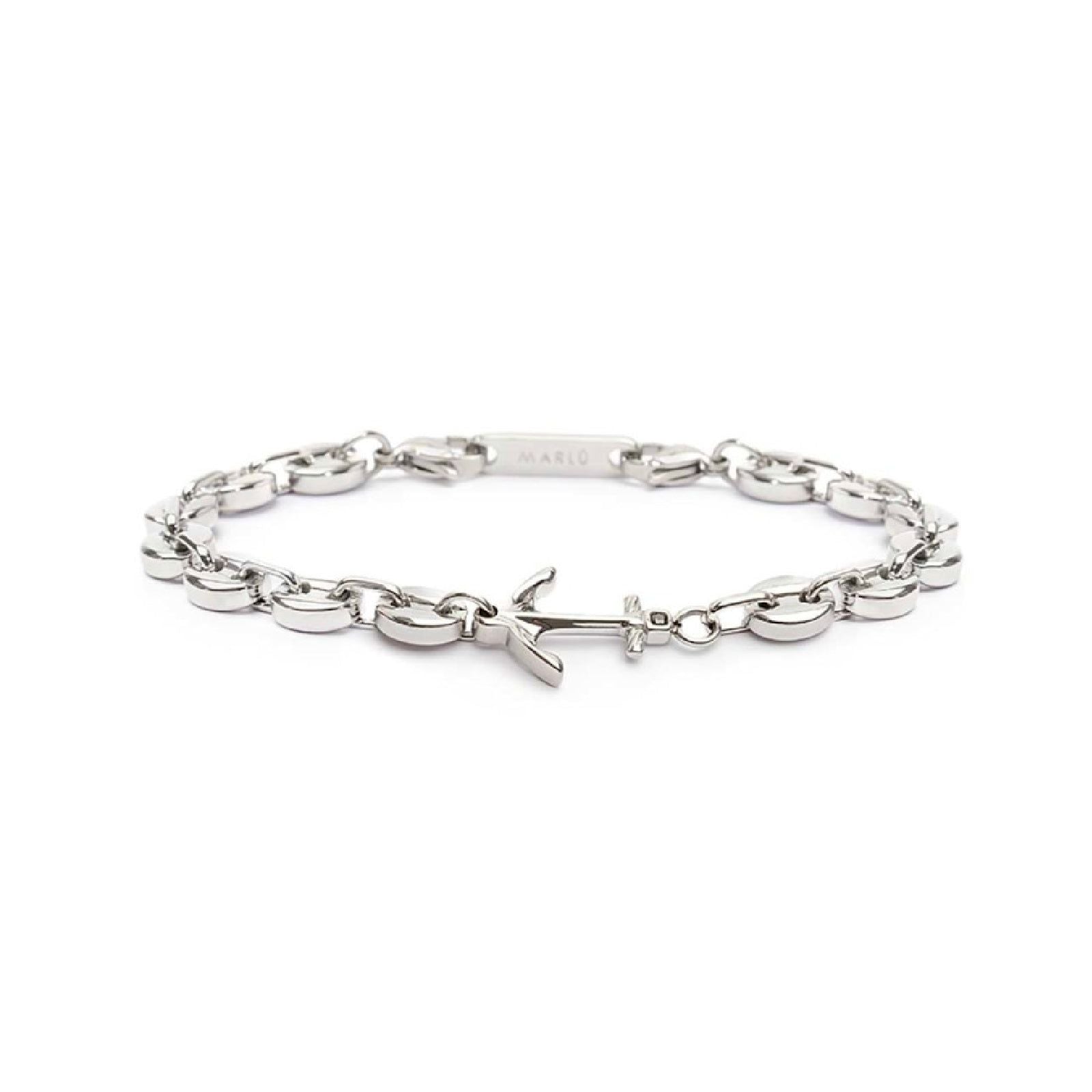 Bracciale maglia marina Marlù Icons uomo in acciaio con ancora e cristallo nero 30BR0012-N-1
