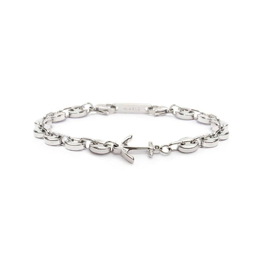 Bracciale maglia marina Marlù Icons uomo in acciaio con ancora e cristallo nero 30BR0012-N-1