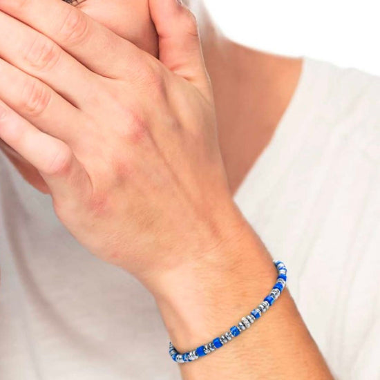 Bracciale Marlù Icons da uomo in acciaio con ematite e lapis blu piccole 30BR0015-B-2