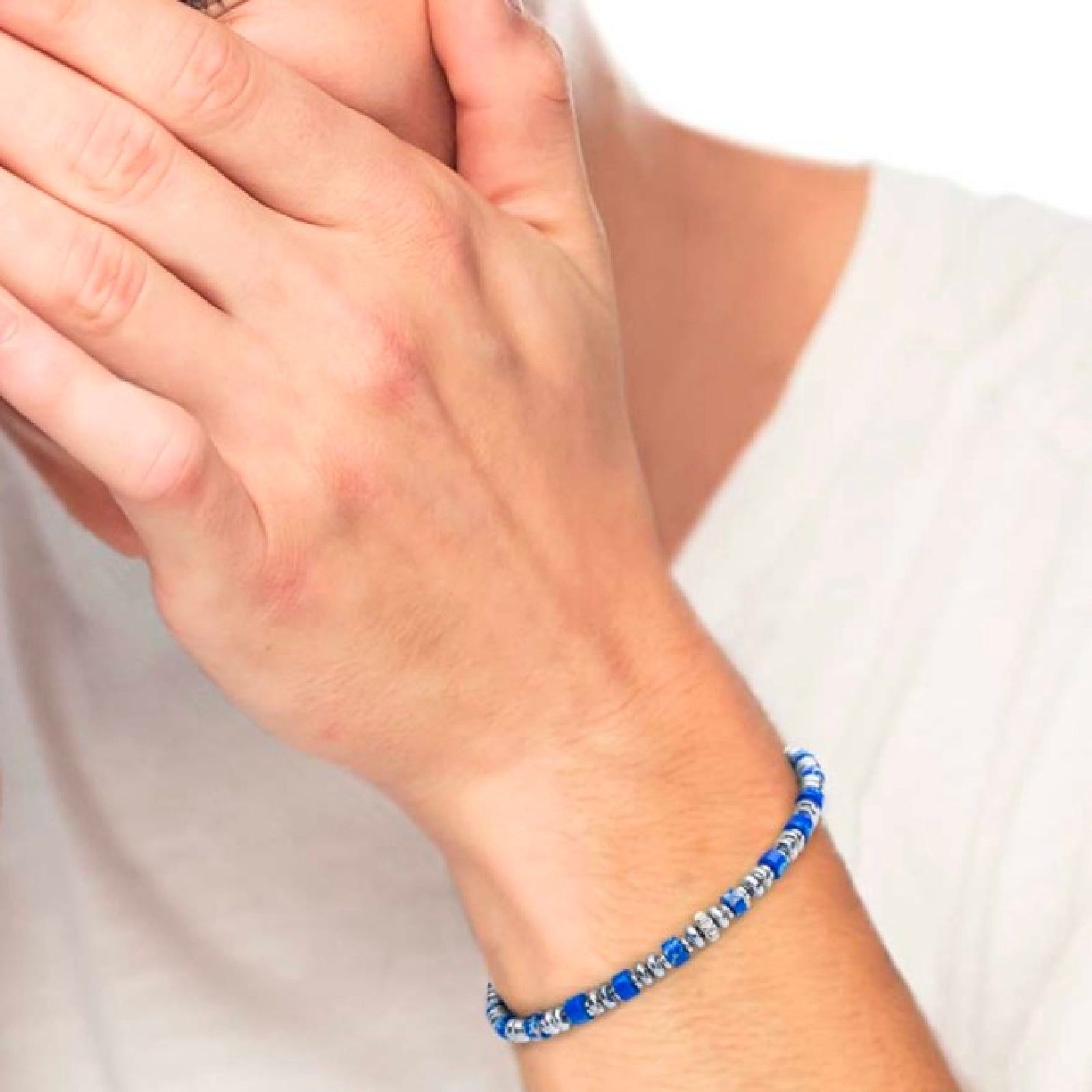 Bracciale Marlù Icons da uomo in acciaio con ematite e lapis blu piccole 30BR0015-B-2