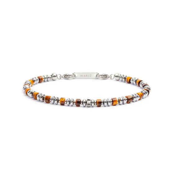 Bracciale Marlù Icons da uomo in acciaio con ematite e occhio di tigre piccole 30BR0015-M-1