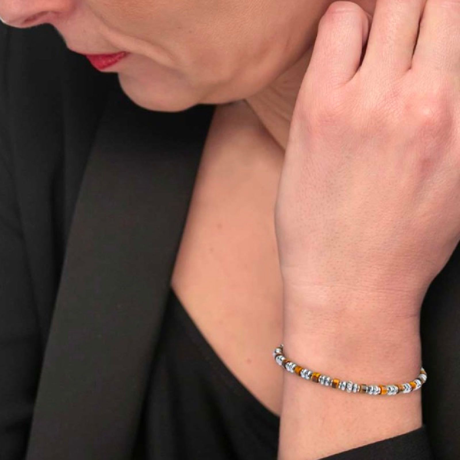 Bracciale Marlù Icons da uomo in acciaio con ematite e occhio di tigre piccole 30BR0015-M-3