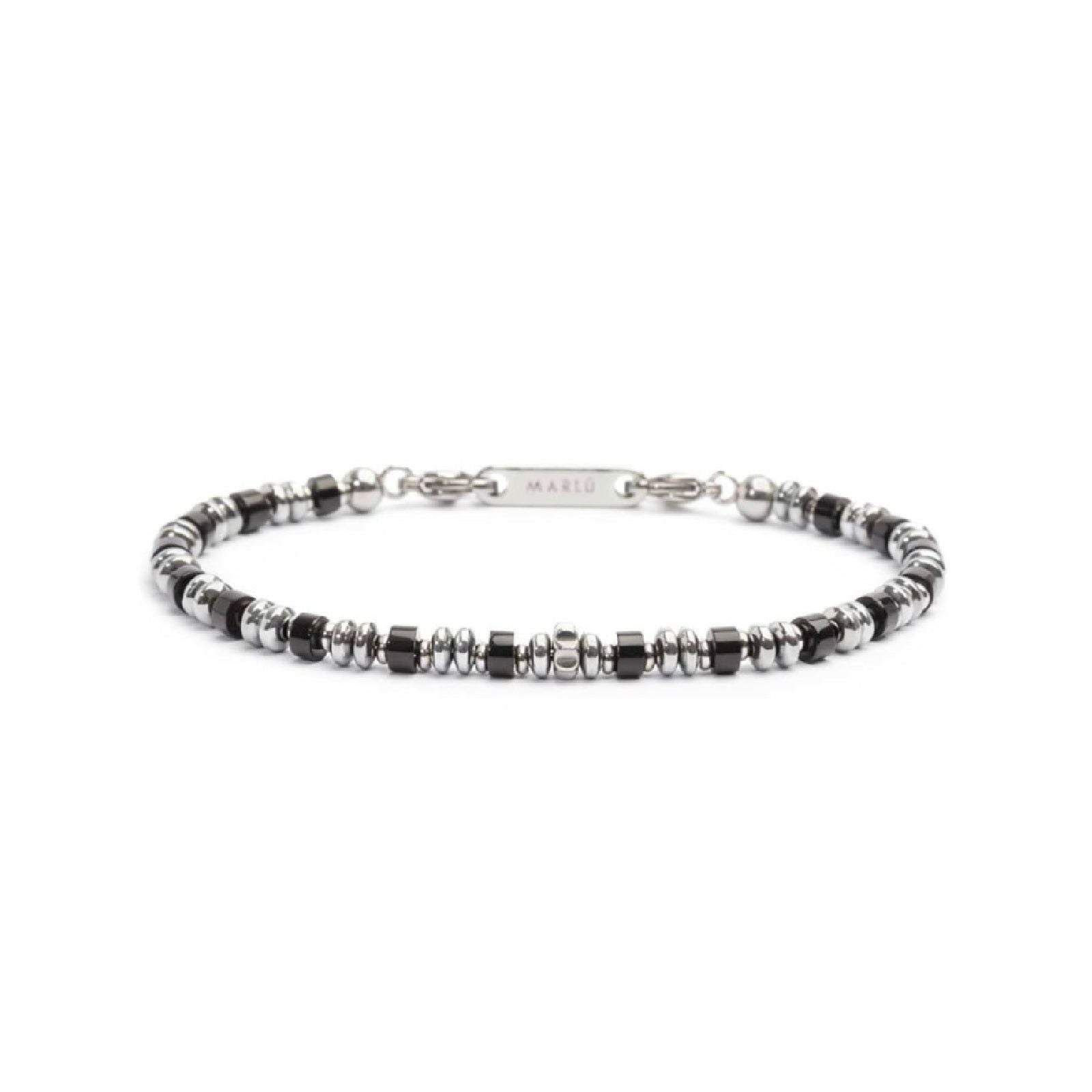 Bracciale Marlù Icons da uomo in acciaio con ematite e onice piccole 30BR0015-N-1