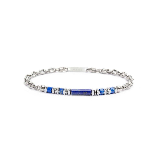 Bracciale maglia marina Marlù Icons uomo in acciaio, ematite e lapis blu centrali 30BR0016-B-1