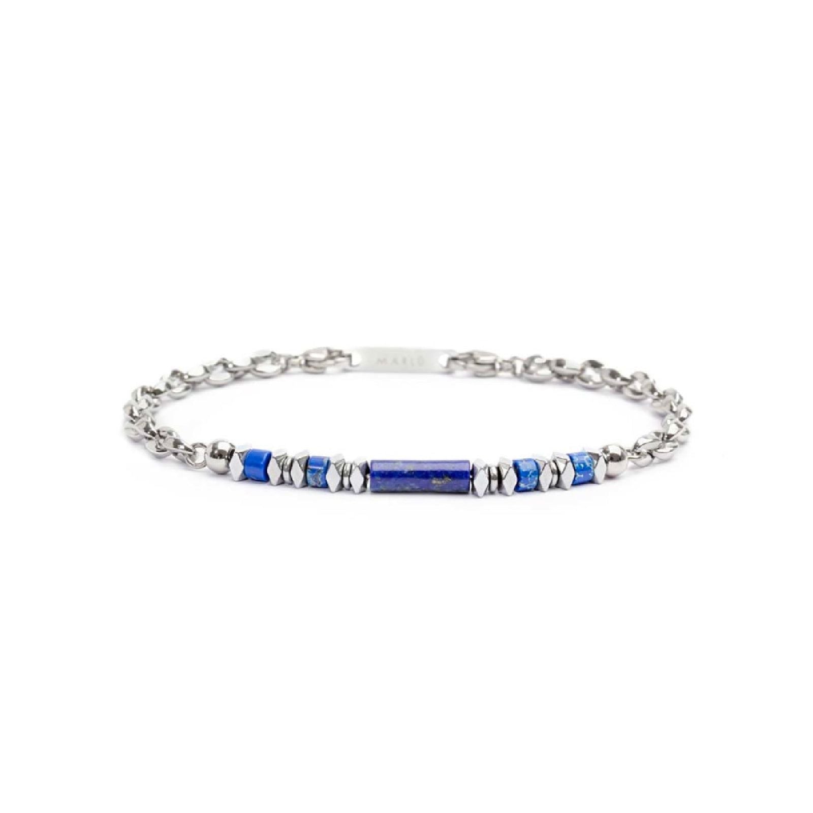 Bracciale maglia marina Marlù Icons uomo in acciaio, ematite e lapis blu centrali 30BR0016-B-1