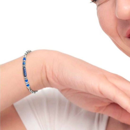 Bracciale maglia marina Marlù Icons uomo in acciaio, ematite e lapis blu centrali 30BR0016-B-2