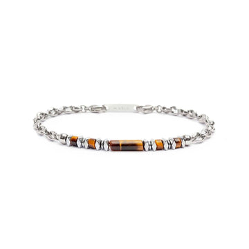 Bracciale maglia marina acciaio Marlù Icons uomo, ematite e occhio di tigre centrali 30BR0016-M-1