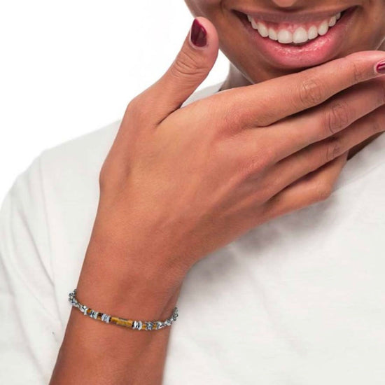 Bracciale maglia marina acciaio Marlù Icons uomo, ematite e occhio di tigre centrali 30BR0016-M-3