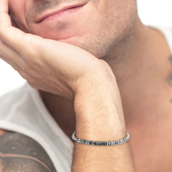 Bracciale in acciaio Marlù Icons da uomo con ematite e occhio di gatto centrali 30BR0017-GR-2