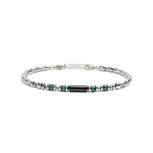 Bracciale in acciaio Marlù Icons da uomo con ematite, onice e malachite centrali 30BR0017-N-1