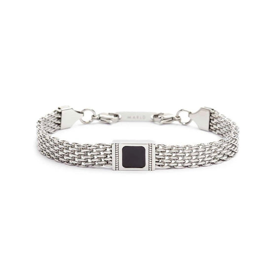 Bracciale maglia mesh in acciaio Marlù Icons da uomo con onice quadrata 30BR0018-N-1